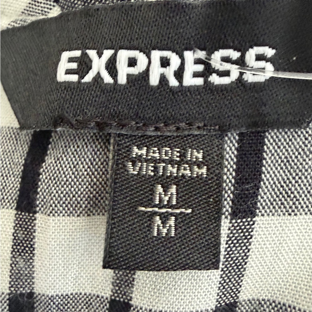 Express Black and White V-Neck Plaid Button Down Shirt - Picture 3 of 3